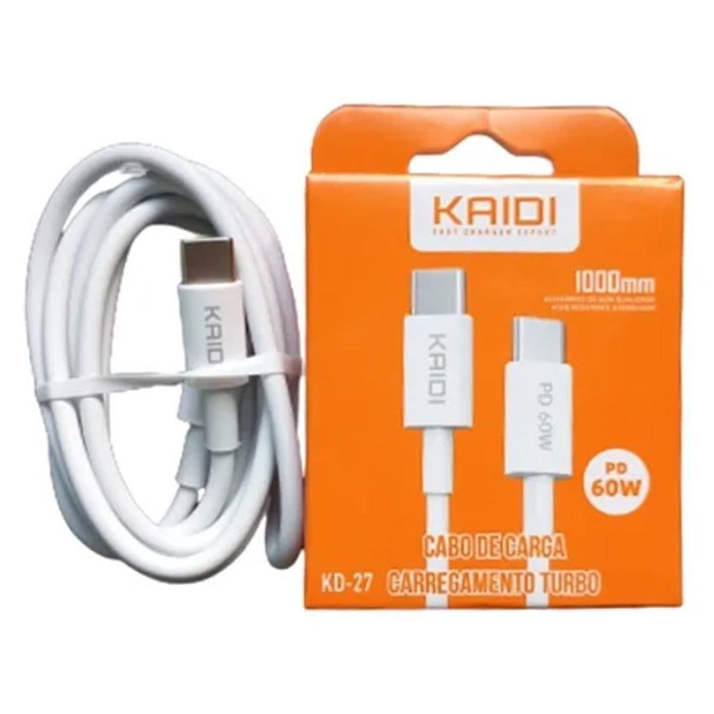 Cabo Usb Turbo Tipo C X Tipo C Carregamento Rápido 3a 60w KD-27 Branco - KAIDI