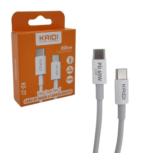Cabo Usb Turbo Tipo C X Tipo C Carregamento Rápido 3a 60w KD-27 Branco - KAIDI